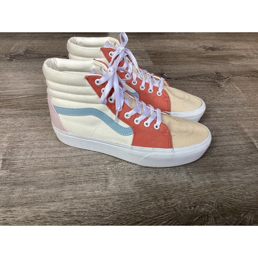 Vans Sk8-Hi Twill Pastel Block Platform Shoes Womens 10 Men's 8.5 Sneakers